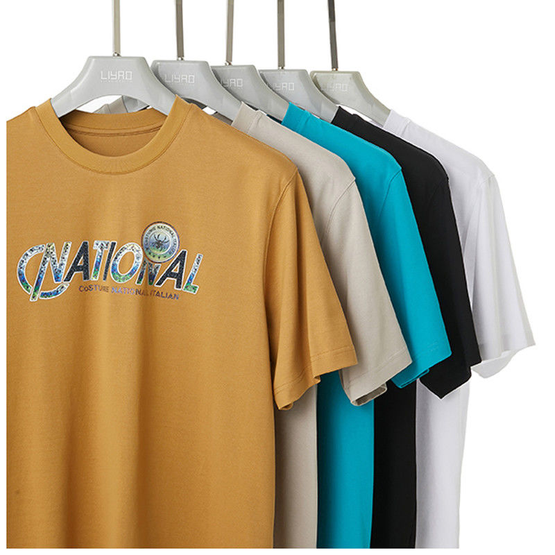Modne logo T-shirt męski wyświetlany z wycinkami z krótkim rękawem