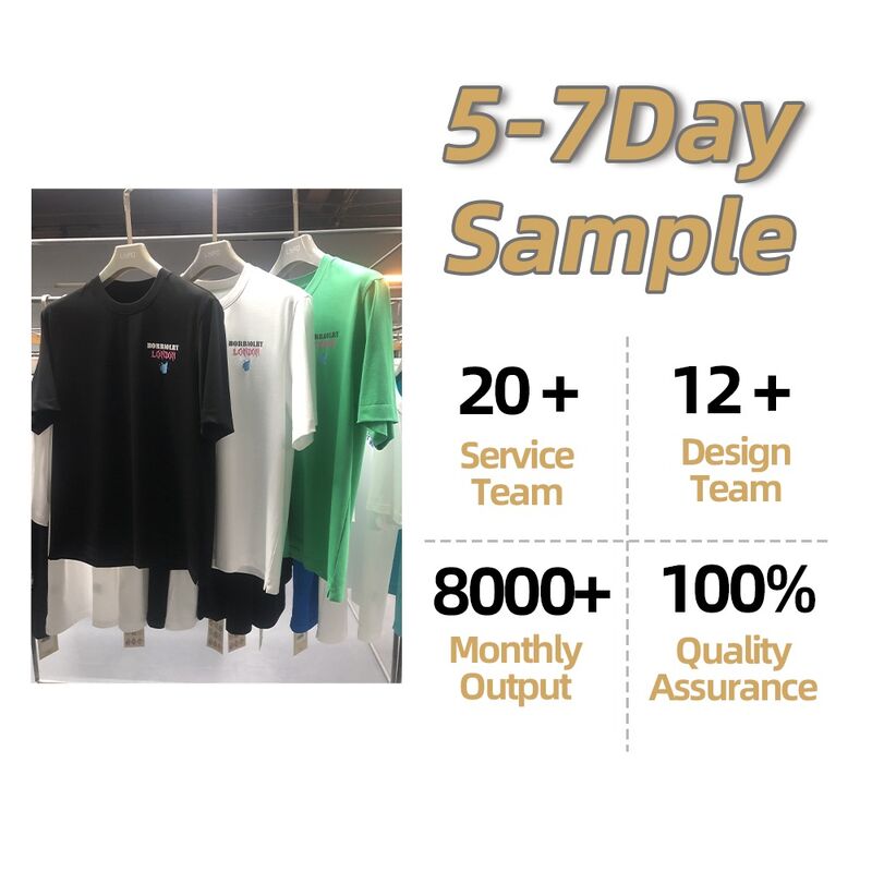 Gorąca wyprzedaż fabryczna Dostosuj logo Haftowane nadruki Ciężka koszulka męska z obniżonym ramieniem w kolorze czarno-białym