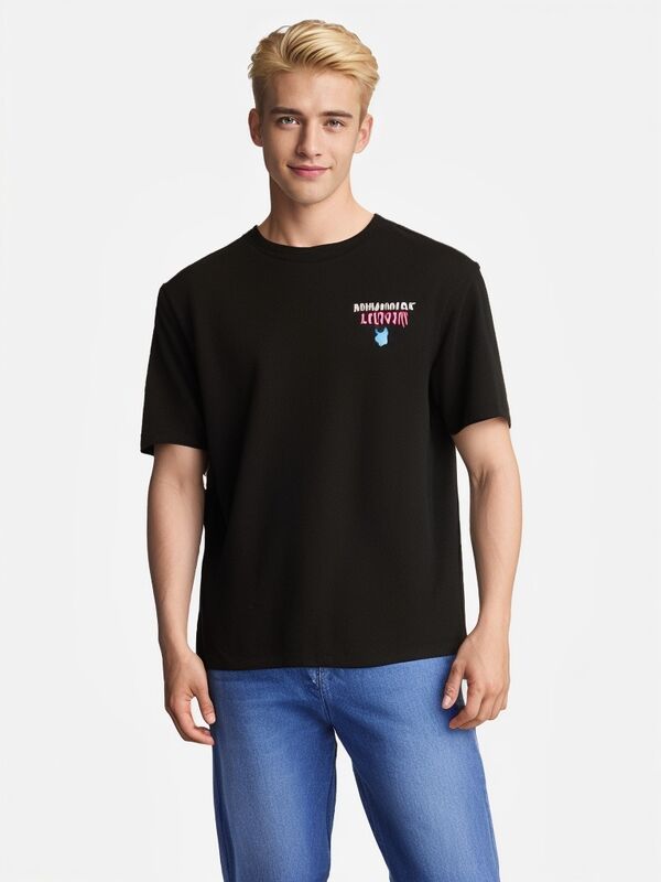 Gorąca wyprzedaż fabryczna Dostosuj logo Haftowane nadruki Ciężka koszulka męska z obniżonym ramieniem w kolorze czarno-białym