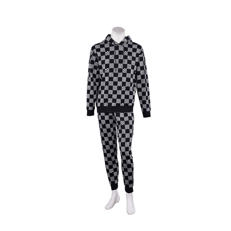 Przyjazna dla skóry bluza z kapturem w kratkę i spodnie dresowe z frotte dla mężczyzn, zestaw sportowy streetwear