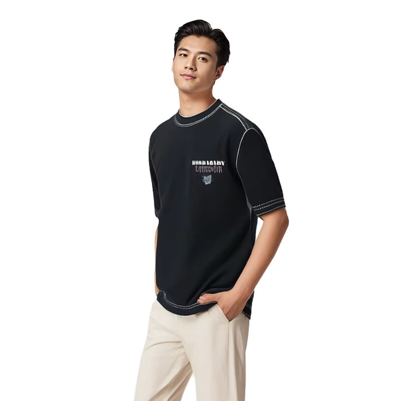 Konkurencyjna cena Logo na zamówienie T-shirt ciężki nadmiarowy 100% bawełniany czarny z szyją dla mężczyzn