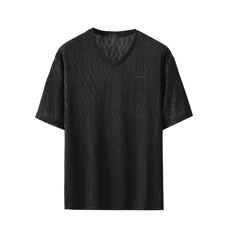 Letnia męska koszulka polo z krótkim rękawem z lodowego jedwabiu w kratę, elegancka, luksusowa, rekreacyjna, z półrękawem, luźny krój, dzianinowa, nowa