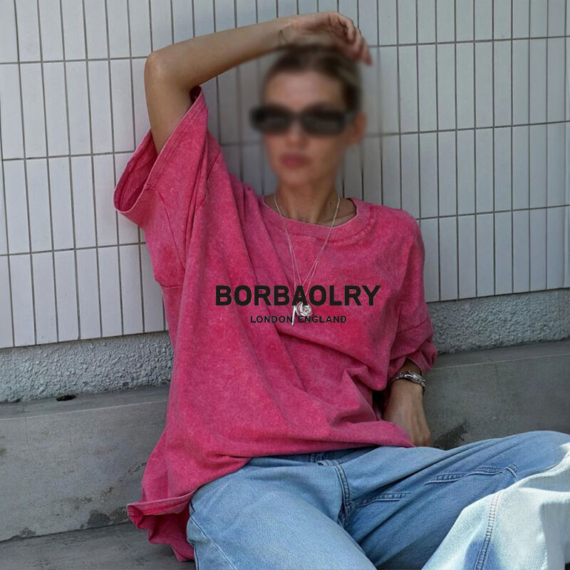 Wysokiej jakości bawełniana koszulka z wielkości nadmiarowej, z wiekowego stylu, z twardego koloru, z pranej koszulki, z ciężkiego typu, z wiekowego stylu