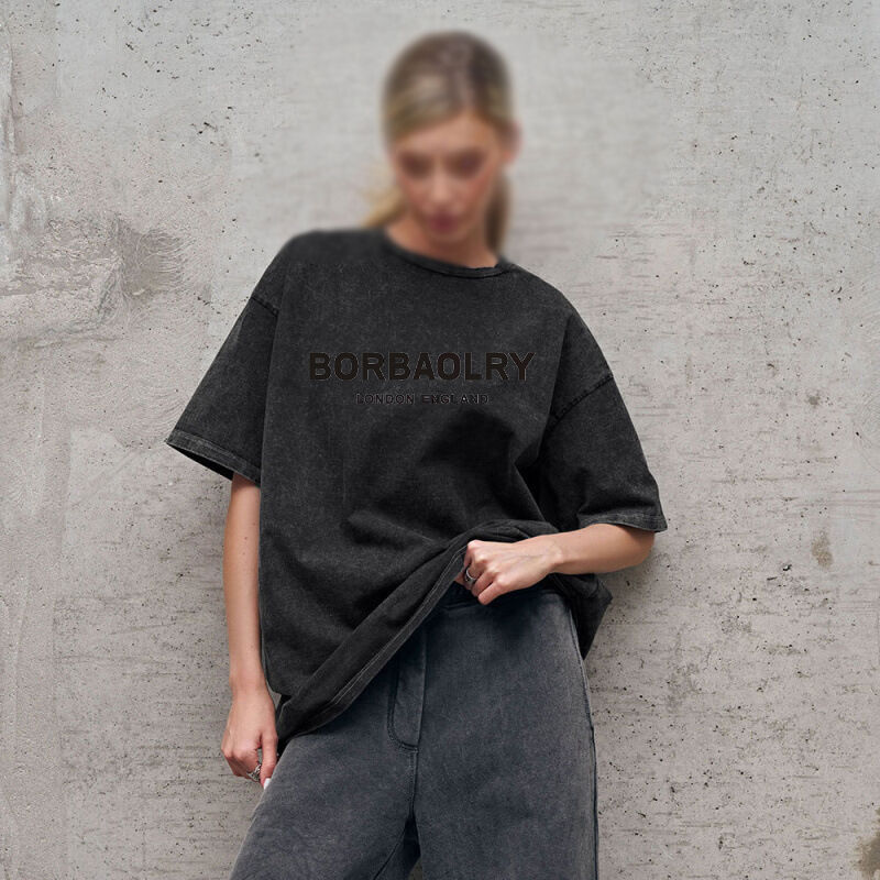 Wysokiej jakości bawełniana koszulka z wielkości nadmiarowej, z wiekowego stylu, z twardego koloru, z pranej koszulki, z ciężkiego typu, z wiekowego stylu