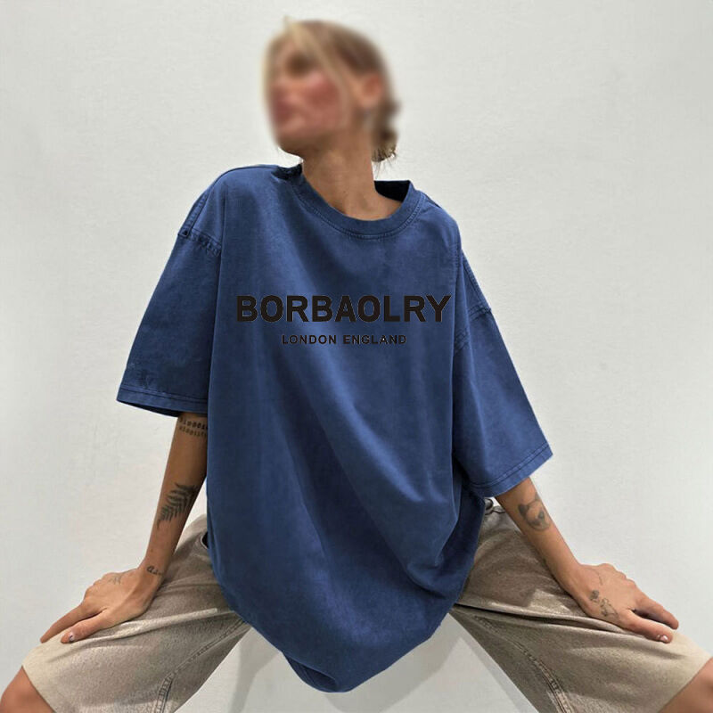 Wysokiej jakości bawełniana koszulka z wielkości nadmiarowej, z wiekowego stylu, z twardego koloru, z pranej koszulki, z ciężkiego typu, z wiekowego stylu