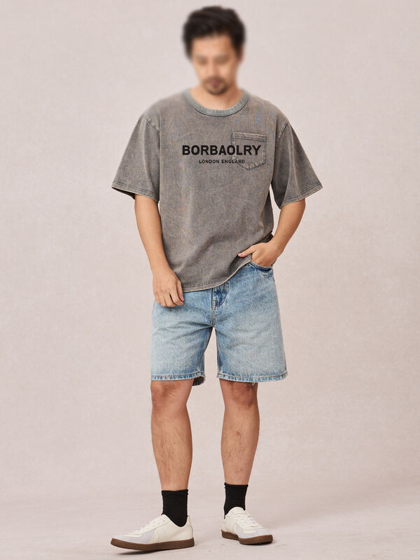 Hurtownia Unisex Koszulki z praniem Vintage Print Lato Ciężkie Czarne Oversize Męskie T-shirty