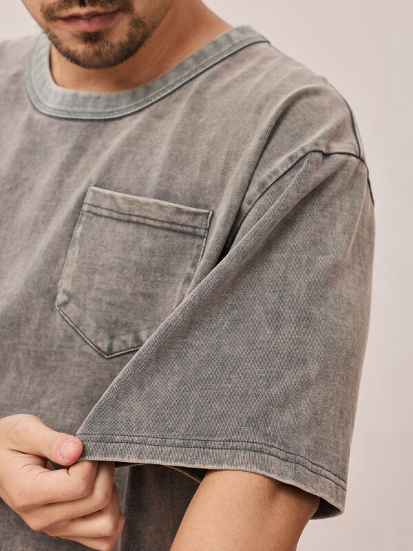 Hurtownia Unisex Koszulki z praniem Vintage Print Lato Ciężkie Czarne Oversize Męskie T-shirty