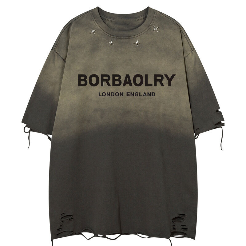 Letnia, postarzana, oversize, vintage, uliczna koszulka z ozdobnymi guzikami, gładka, sportowa koszulka z krótkim rękawem w męskim stylu