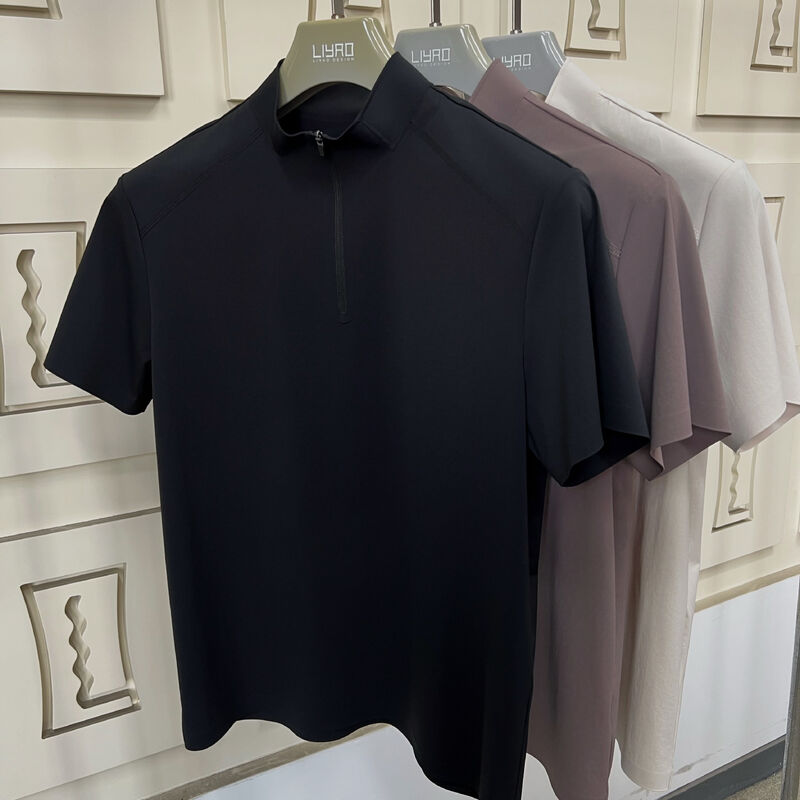 Męskie koszulki z krótkim rękawem i wysokim kołnierzem, elastyczne, szybkoschnące i oddychające, do sportów na świeżym powietrzu