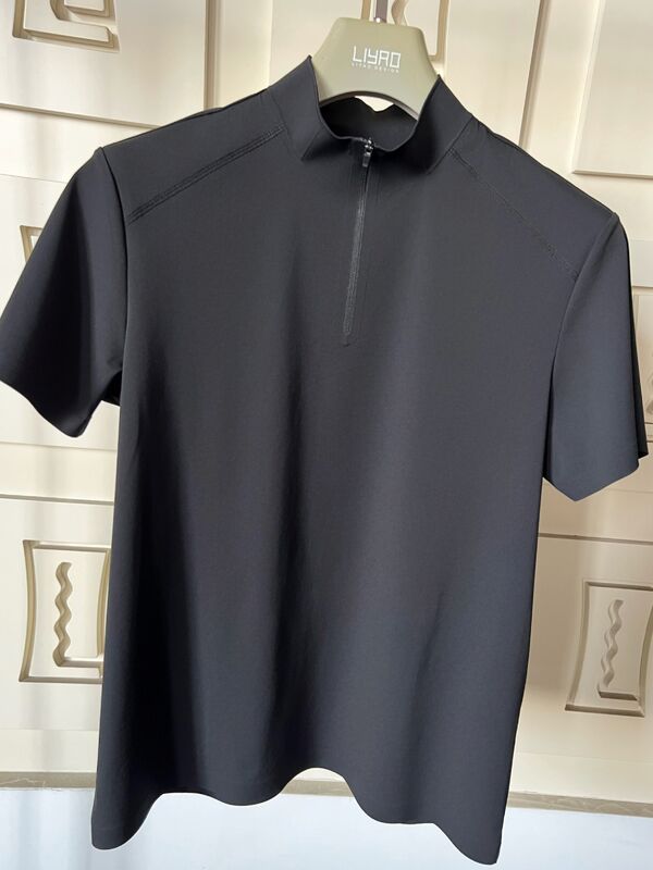 Męskie koszulki z krótkim rękawem i wysokim kołnierzem, elastyczne, szybkoschnące i oddychające, do sportów na świeżym powietrzu