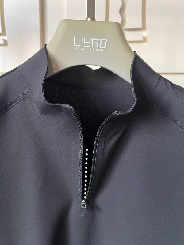 Męskie koszulki z krótkim rękawem i wysokim kołnierzem, elastyczne, szybkoschnące i oddychające, do sportów na świeżym powietrzu