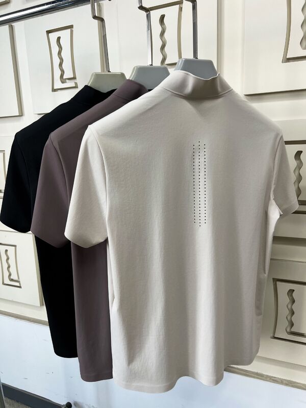 Męskie koszulki z krótkim rękawem i wysokim kołnierzem, elastyczne, szybkoschnące i oddychające, do sportów na świeżym powietrzu