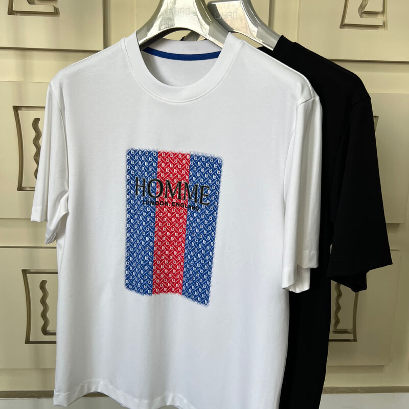 T-shirt z okrągłym dekoltem i haftem | Luksusowy T-shirt męski z okrągłym dekoltem i haftem 3D z literami i wzorami, produkcja koszulek