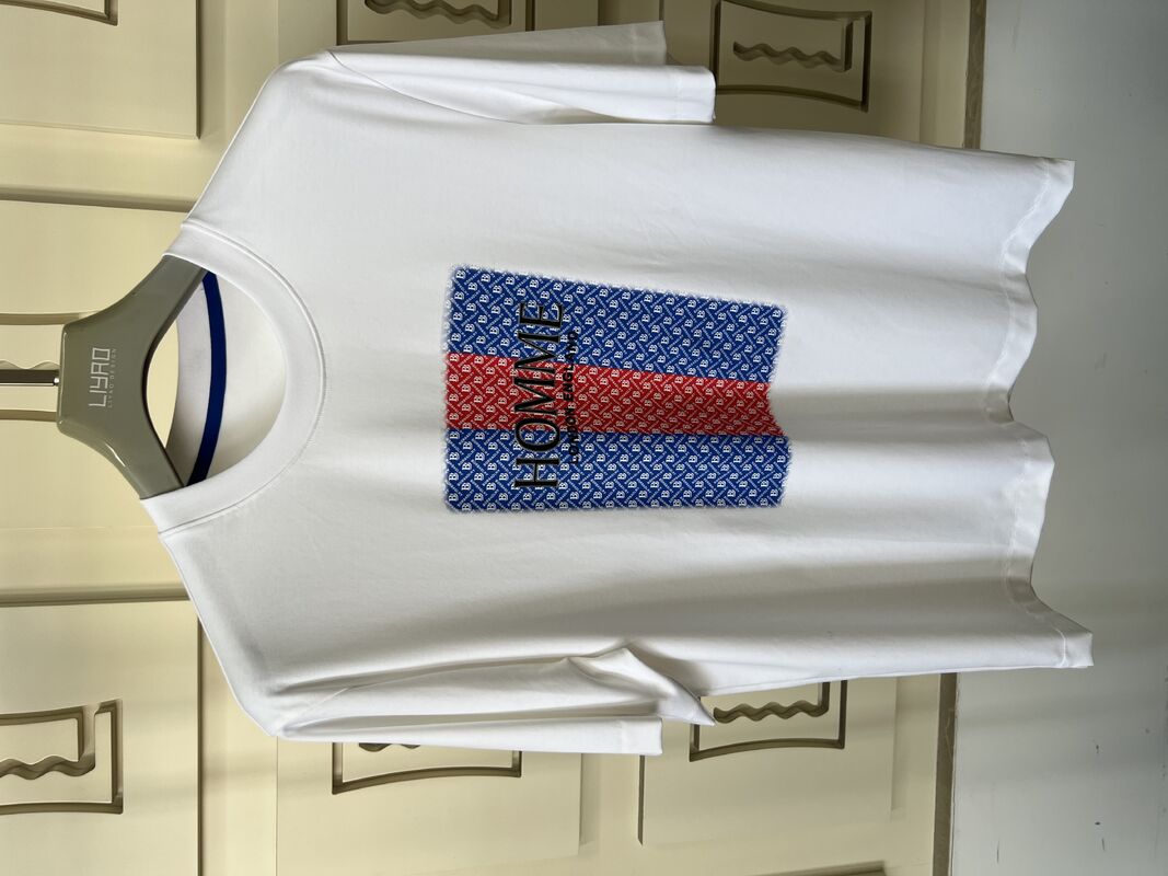 T-shirt z okrągłym dekoltem i haftem | Luksusowy T-shirt męski z okrągłym dekoltem i haftem 3D z literami i wzorami, produkcja koszulek