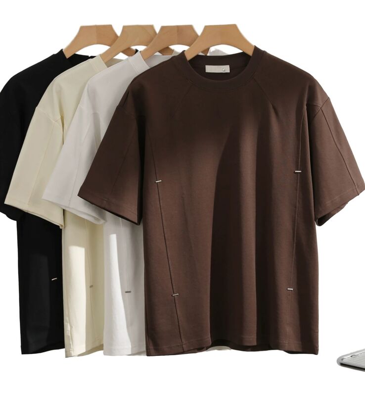Dostosowalne męskie luźne, krótkie rękawy, wygodny styl vintage, prosty, solidny kolor