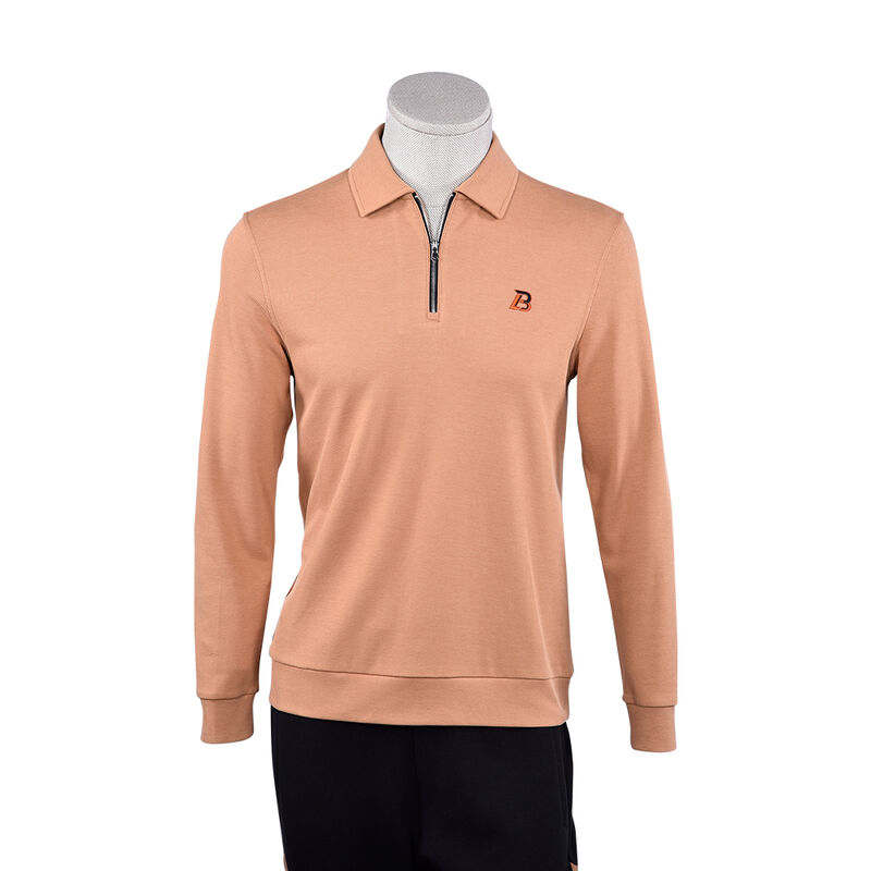 Bawełniany T-shirt z długim rękawem typu polo z zamkiem, męski, z wysoką elastycznością, zapobiegający mechaceniu, do codziennego użytku, 100% bawełna