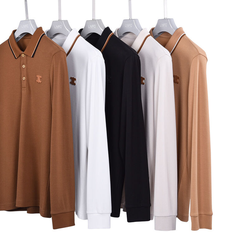 Gorący Sprzedawany Design Anty-Pilling Jednolity Kolor Nowe Koszulki Polo z Długim Rękawem z Kontrastowym Kołnierzem i Niestandardowym Logo