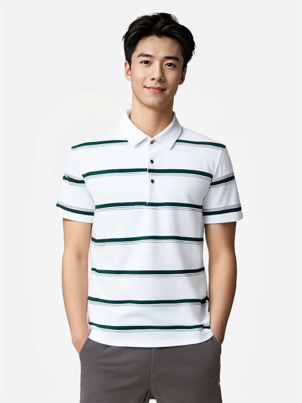 Szybka dostawa, koszulka polo w paskach, nowoczesna moda.