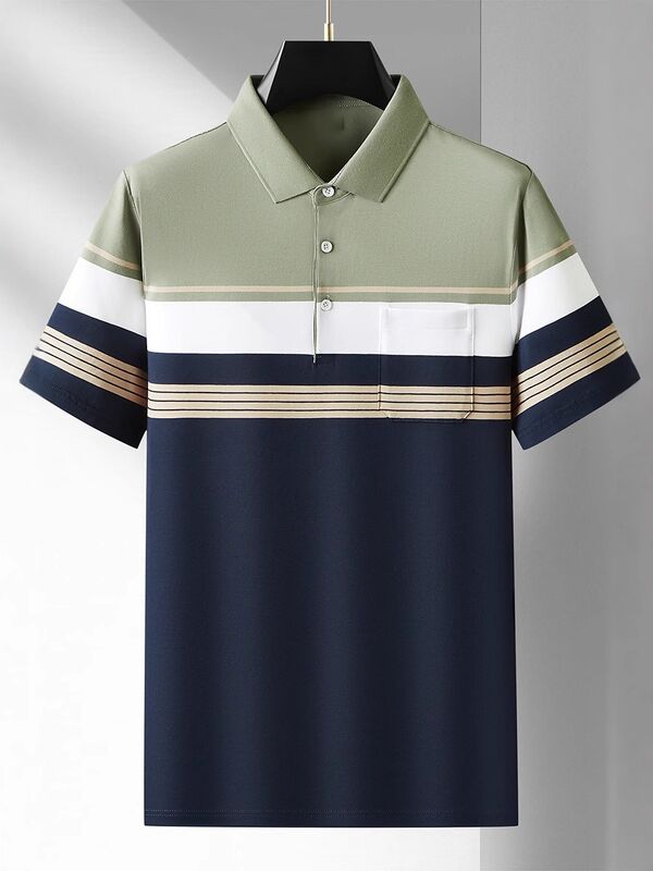 Letnia koszulka polo z krótkim rękawem męska, cienka koszulka z kołnierzykiem, biznesowa, casualowa, modna