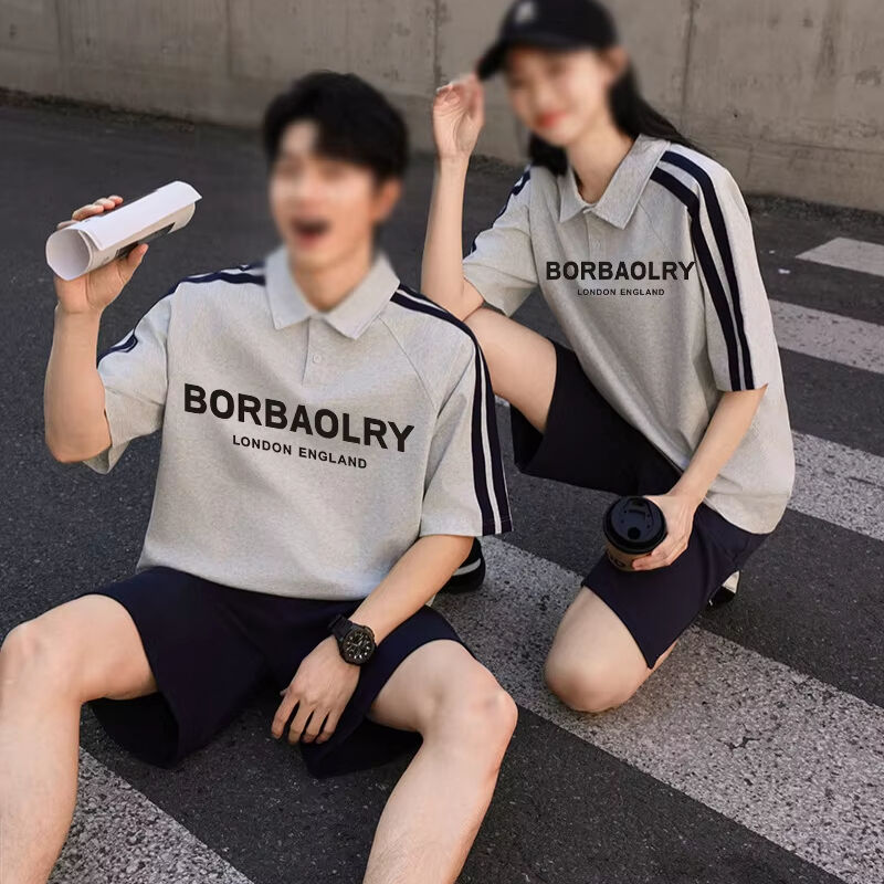 Letnia męska koszulka polo z krótkim rękawem w stylu amerykańskiej ulicy, stylowa dzianinowa koszulka z literami