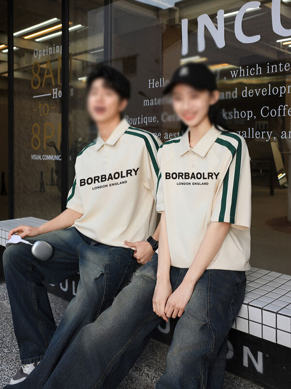 Letnia męska koszulka polo z krótkim rękawem w stylu amerykańskiej ulicy, stylowa dzianinowa koszulka z literami