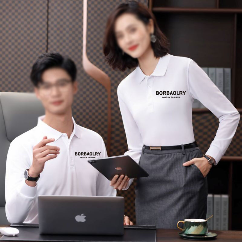 Koszule polo z długim rękawem z haftowanym logo, koszulki polo bawełniane gładkie męskie koszule polo z długim rękawem