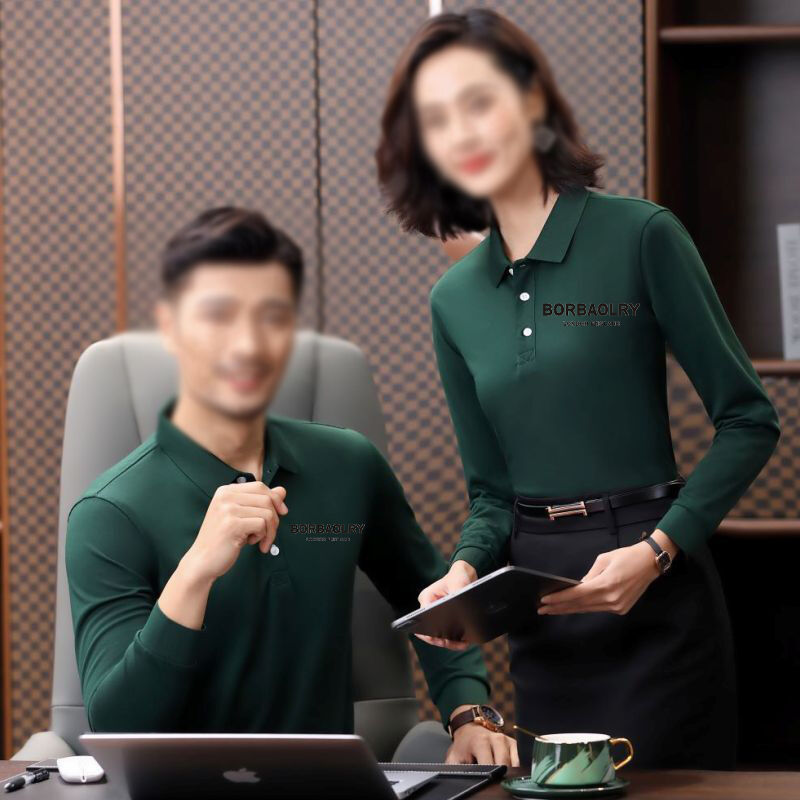 Koszule polo z długim rękawem z haftowanym logo, koszulki polo bawełniane gładkie męskie koszule polo z długim rękawem