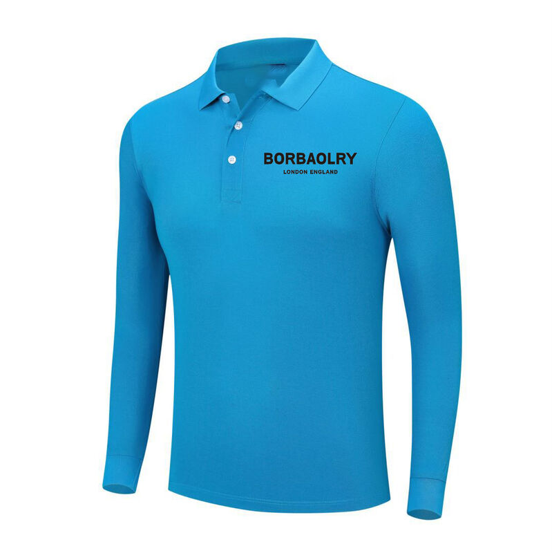 Koszule polo z długim rękawem z haftowanym logo, koszulki polo bawełniane gładkie męskie koszule polo z długim rękawem